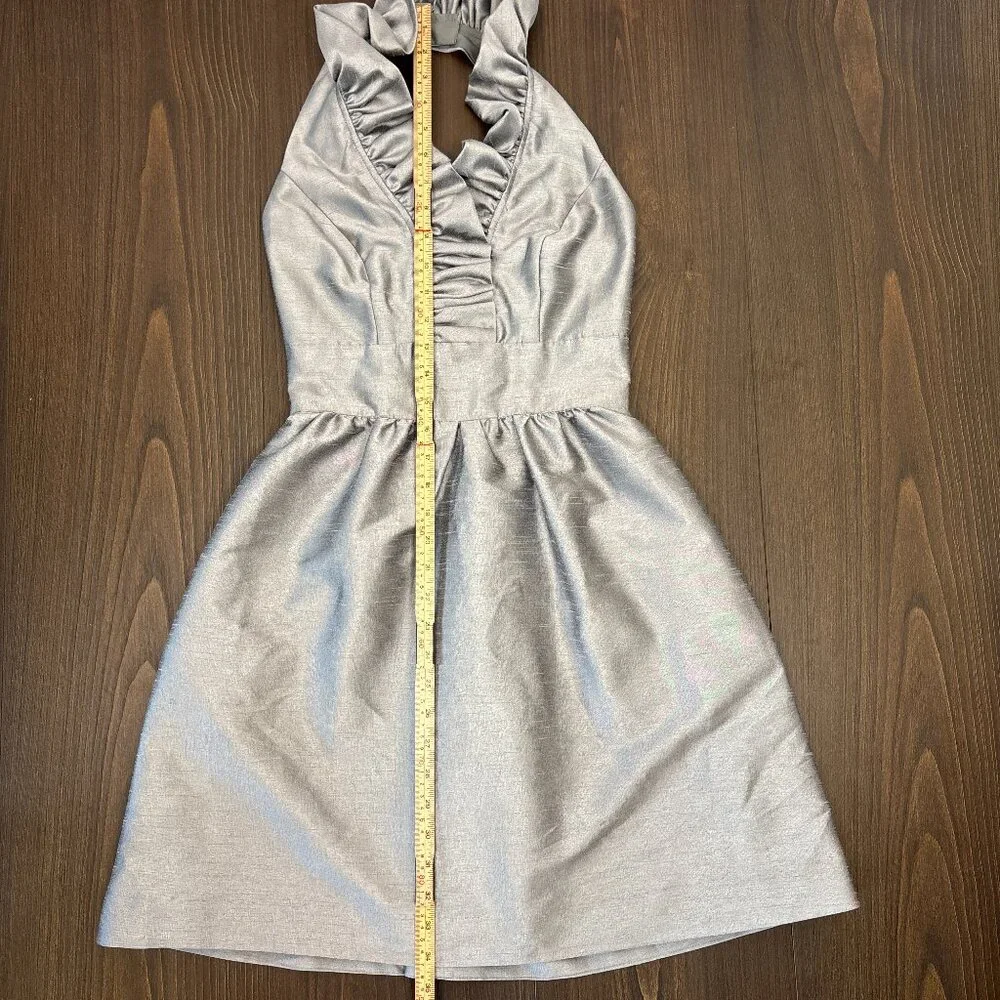 Alfred Sung Women’s Size 0 Silver Gray Halter Cocktail Dress Pockets Ruffle Neck